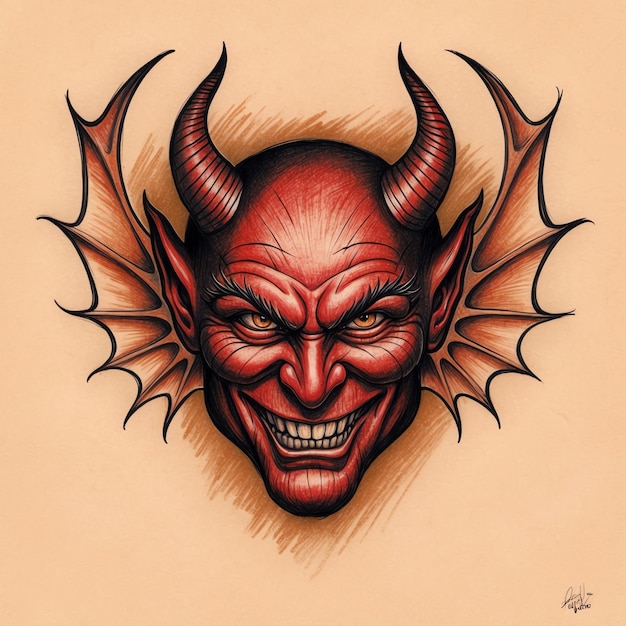 Photo minimalist devil tattoo art for body ink