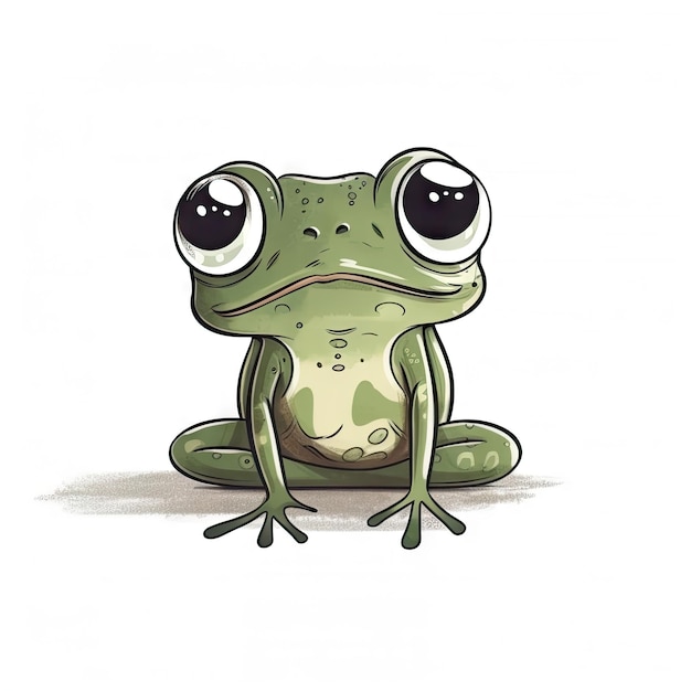 Minimalist Digital Drawing of a Cute Frog on White Background