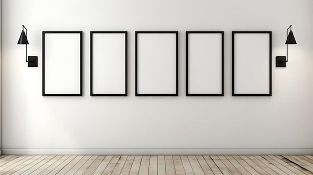 Minimalist display of black rectangular frames aligned in a grid pattern on a white wall emphasizing simplicity and modern geometric design for contemporary interior spaces