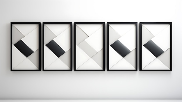 Minimalist display of black rectangular frames aligned in a grid pattern on a white wall emphasizing simplicity and modern geometric design for contemporary interior spaces