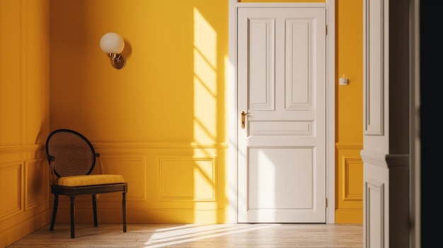 Minimalist Door On Yellow Wall With White Painting