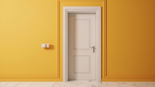 Minimalist Door On Yellow Wall With White Painting