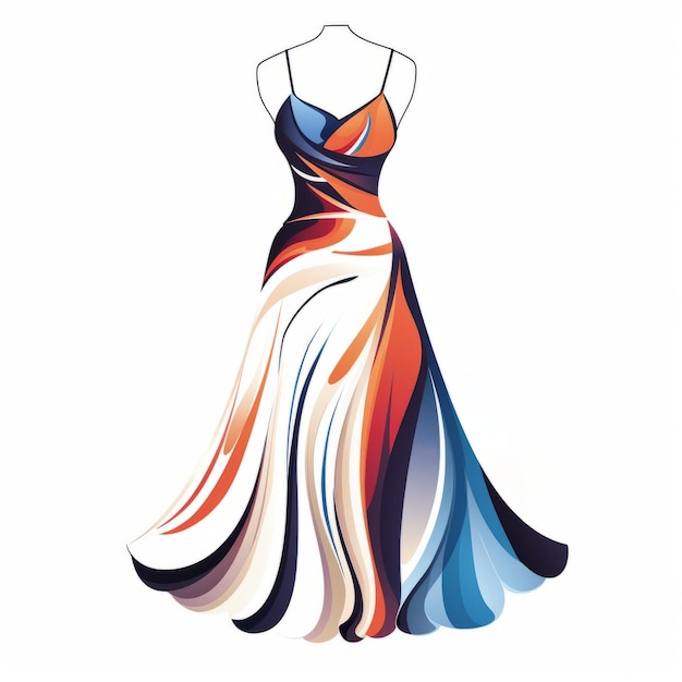 Minimalist Dress Design Graphic Colorful Vector Contour on White Background