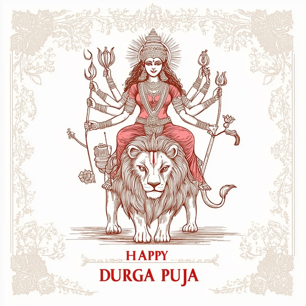 Minimalist Durga Puja Banner Indian Hindu religious festival