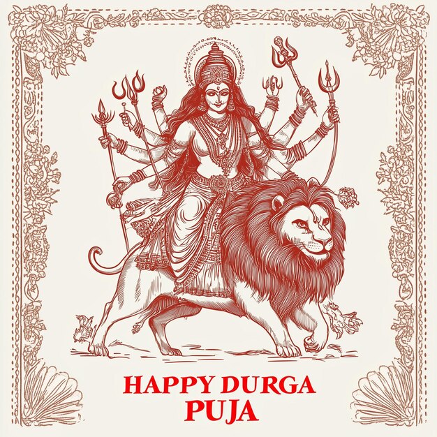 Minimalist Durga Puja Banner Indian Hindu religious festival