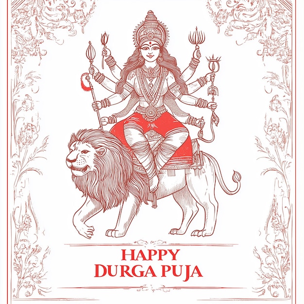 Minimalist Durga Puja Banner Indian Hindu religious festival