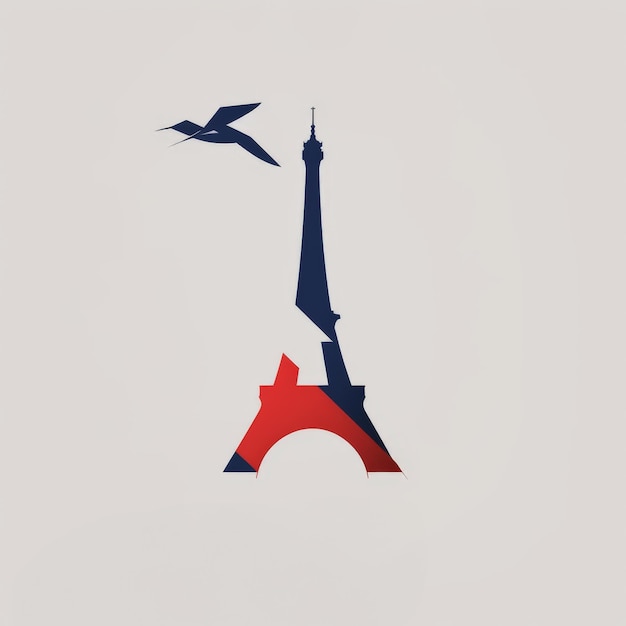 Photo minimalist eiffel tower with bird