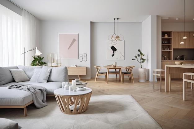 Minimalist and elegant apartment soft tones and wellorganized spaces generative IA