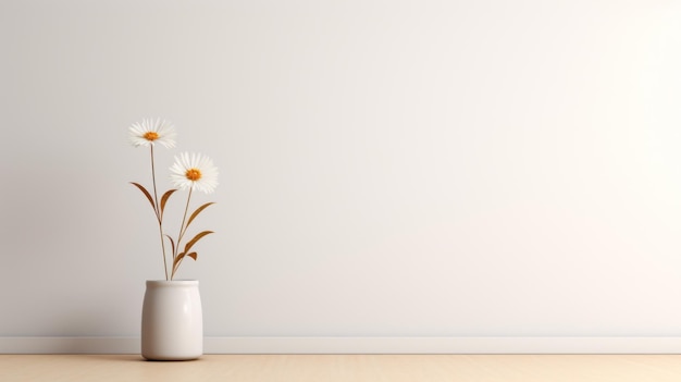 Minimalist Empty Room Scene With White Vase And Flowers