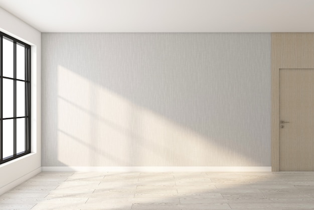 Minimalist empty room with gray wall and wood floor. 3d rendering