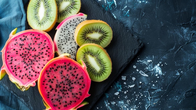 Minimalist Exotic Fruit Arrangement on Modern Black Slate Tray