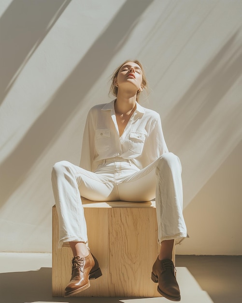 Minimalist Fashion Aesthetic Woman in White Denim Exuding Effortless Style