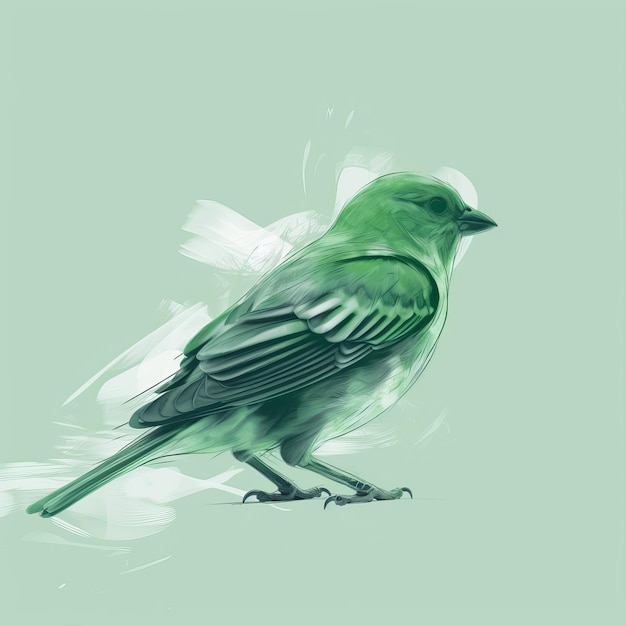 Minimalist Finch Sketch In Green And White With Thick Lines And