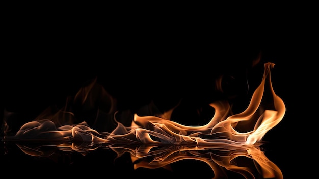 Photo minimalist fire flames red orange on black background generative ai