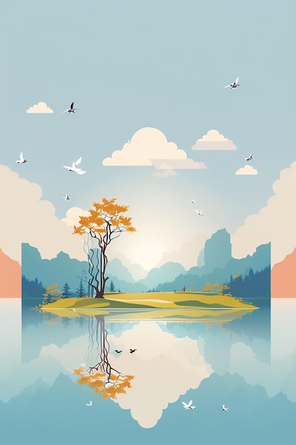 Minimalist flat harmony serene scene landscape