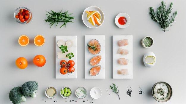 Minimalist Flat Lay of Healthy and Vibrant Food Ingredients