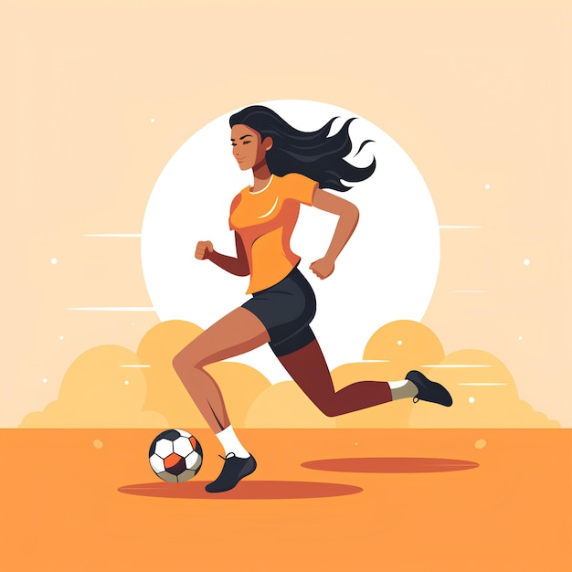 minimalist flat vector illustration style of an athletic female playing football rugby sports