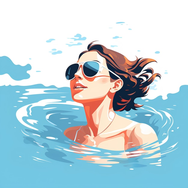 minimalist flat vector style a beautiful and athletic female swimmer swimming in water