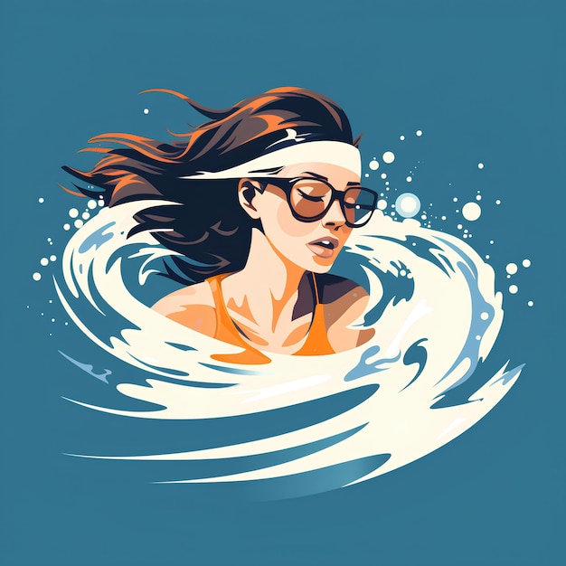 minimalist flat vector style a beautiful and athletic female swimmer swimming in water