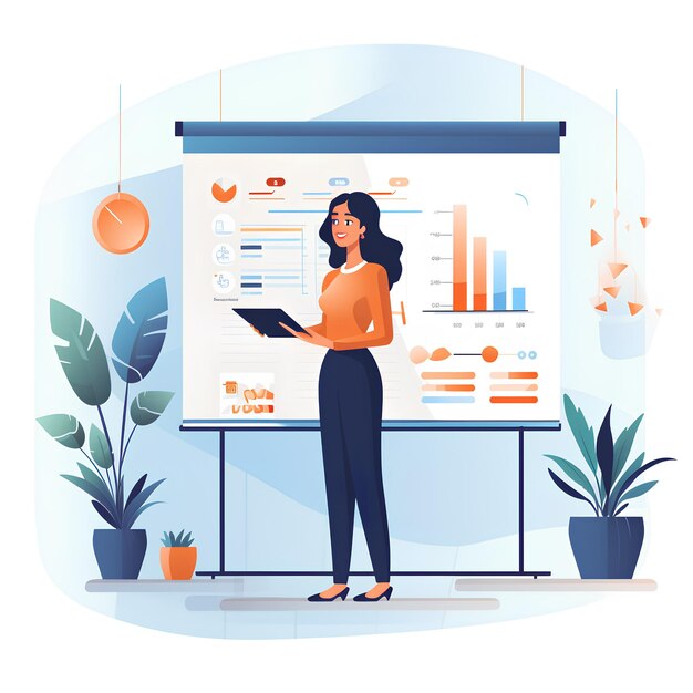 Photo minimalist flat vector style of a professional woman giving a business presentation illustration