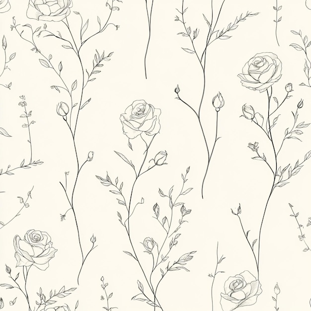 Photo a minimalist floral pattern with singleline drawings of roses and jasmine