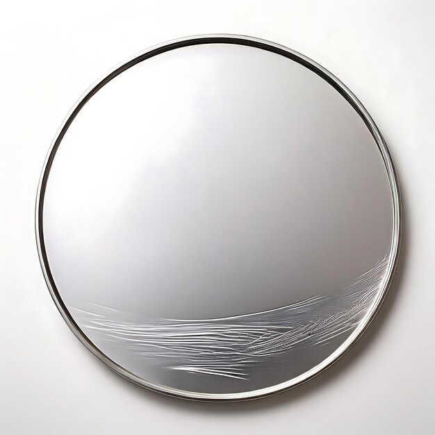 Photo minimalist frameless round mirror subtle etched design plain white background