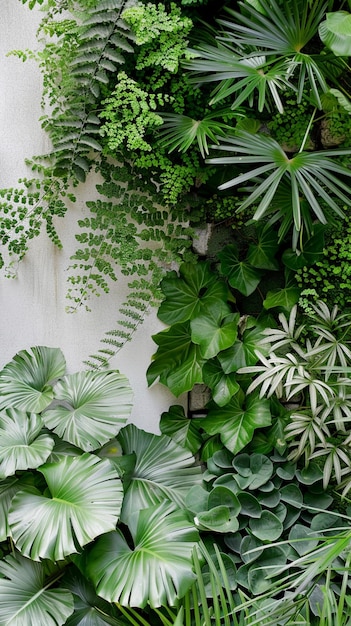 Photo a minimalist garden with a monochromatic plant palette such as varying shades of green