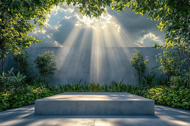 Photo minimalist garden with sun rays