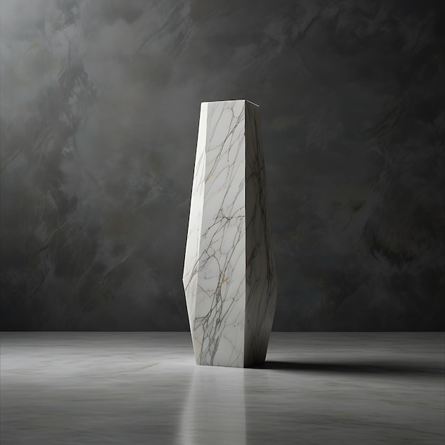 Photo minimalist geometric pedestal with smooth marble texture floating in a misty void creating