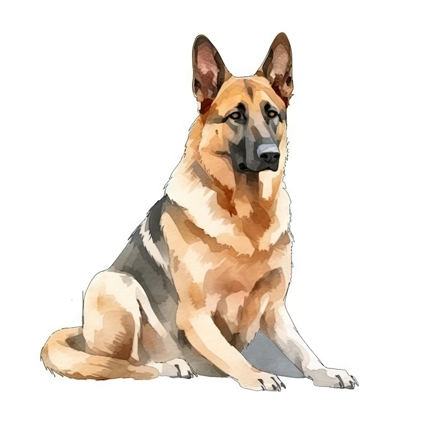 Minimalist German Shepherd Dog Watercolor Painting in Soft Pastel Colors