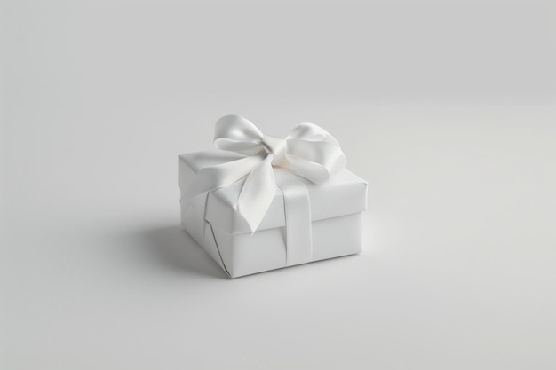 Photo minimalist gift on a white background with a simple white ribbon bow