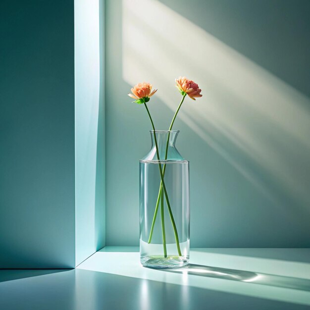 Minimalist Glass Display with Vase on Bright Background Perfect for Modern Art Interior Design