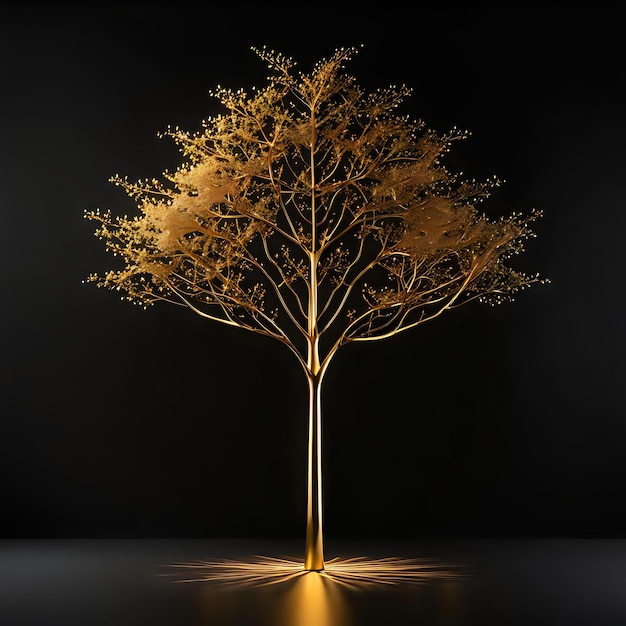 Minimalist Golden Tree Form on a Black Background