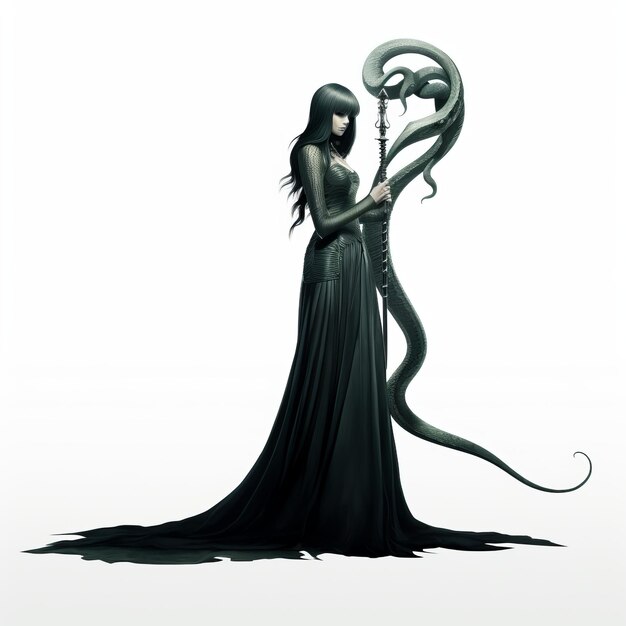 Minimalist Gothic Necropolis Girl With Giant Snake Art Print