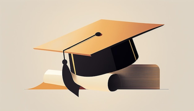 Minimalist Graduation Cap and Diploma Illustration Generative AI