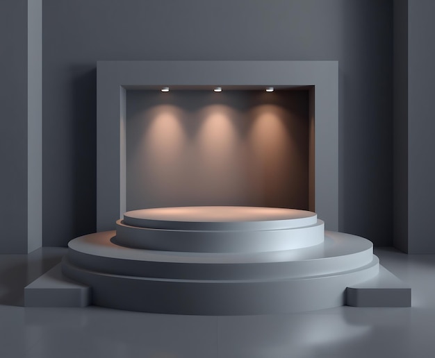 Minimalist gray podium with spotlight for product display