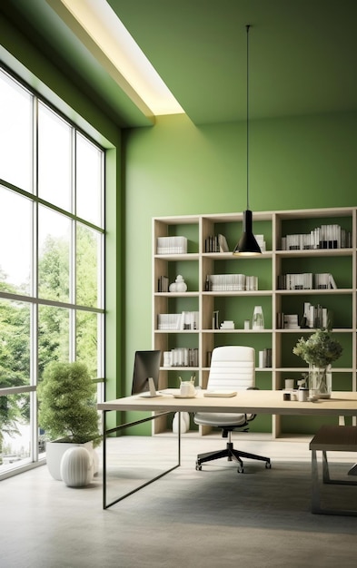 Minimalist Green Color Themed Office