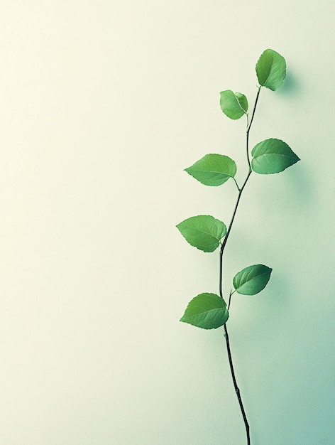 Minimalist Green Leaf Branch on Soft Background Nature and Wellness Concept