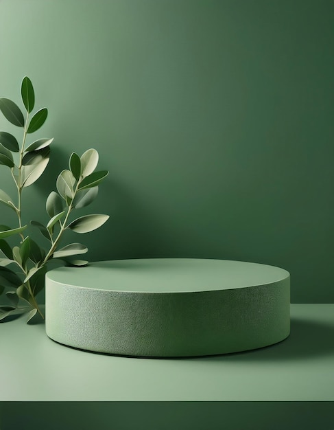 Photo a minimalist green podium layered against a subtle sage green backdrop