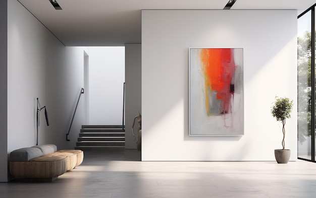 Minimalist hallway with a statement art