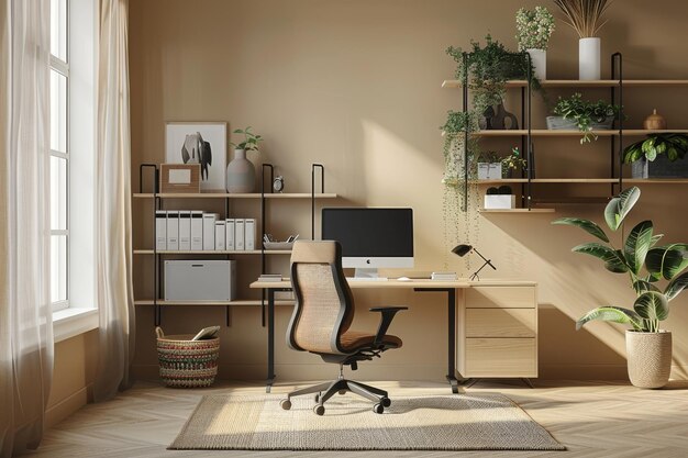 Minimalist Home Office Mockup A functional workspace with a customizable desk ergonomic chair