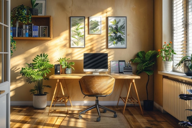 Minimalist Home Office Mockup A functional workspace with a customizable desk ergonomic chair