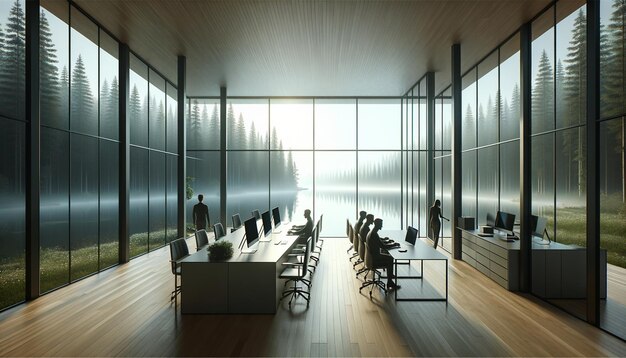 Minimalist Home Office with Panoramic Nature View