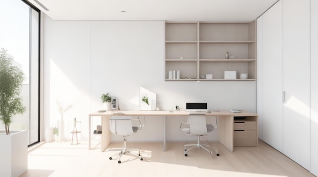 Minimalist Home Office with Standing Desk and WallMounted Screen