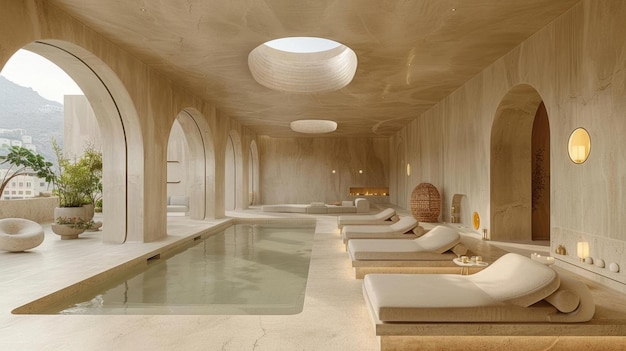 A minimalist hotel spa with clean design and professional wellness services