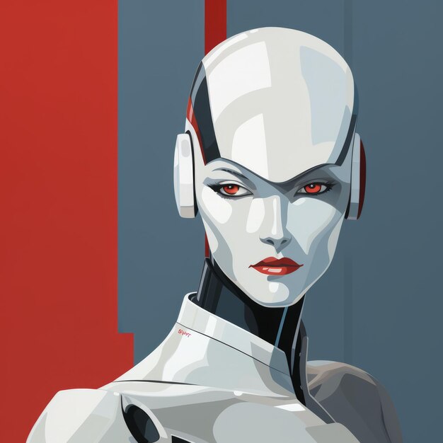 Minimalist Humanoid Robot Portrait A Futuristic Artwork Inspired By Patrick Nagel