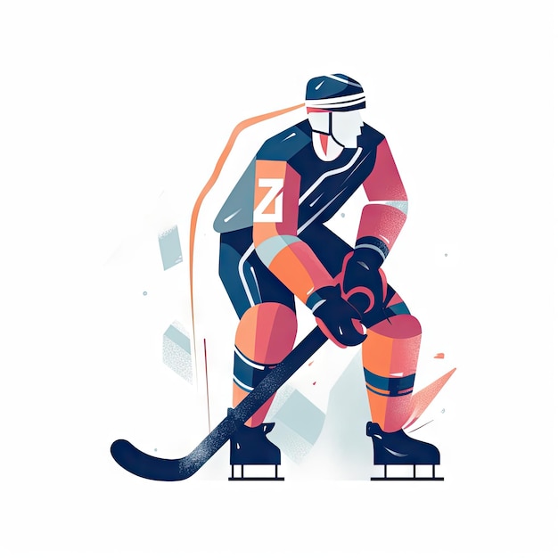 Minimalist Ice Hockey Player Illustration on White Background