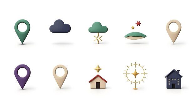 Photo minimalist icons weather icons landscape icons dark cloud icon green tree icon ufo icon map pi