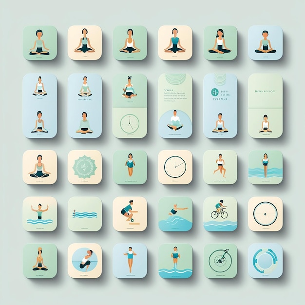 Photo minimalist icons for wellness yoga meditation and healthy living in modern flat designs