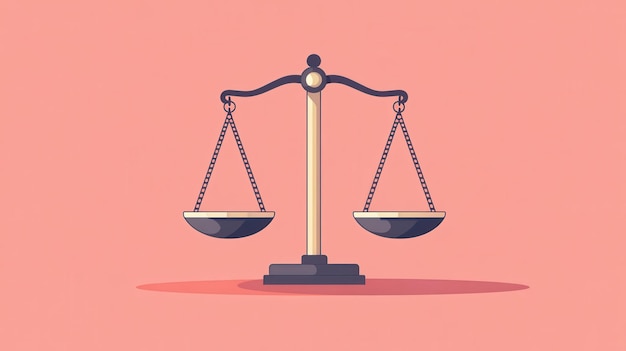 Minimalist Illustration of a Balanced Scale on a Pink Background Representing Justice and Equality